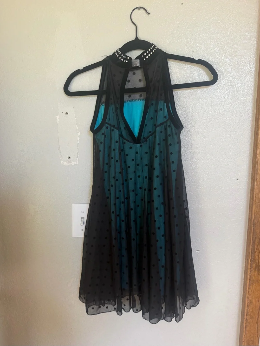 Teal and Black Polka Dot Mesh Dress
